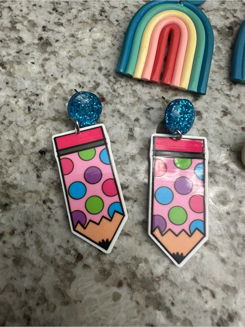 Teacher Colorful Rainbow, Pencil & Smile Earrings - festive earrings 2 pr - new